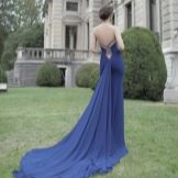 Dress with an open back with a train, blue