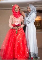 Vestido de noiva muçulmano vermelho suave