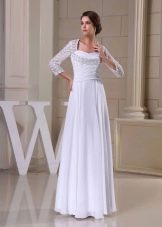 Vestido de novia estilo griego con mangas de encaje