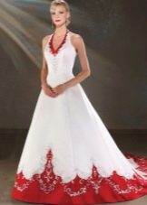 Bonny Bridal Vestido de novia blanco y rojo con cola