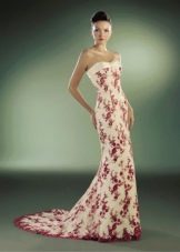 Rochie de mireasa sirena cu flori rosii