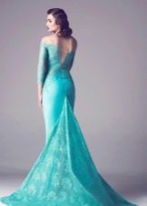 שמלת ערב בצבע טורקיז עם תחרה