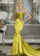 שמלת ערב בתולת ים צהובה עם וילונות
