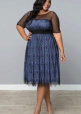Двуслойна синя и черна къса вечерна рокля за дебел