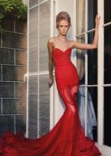 Червена вечерна рокля русалка