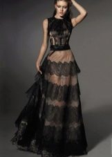 Summer evening dress with lace ruffles
