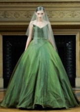 Green puffy wedding dress