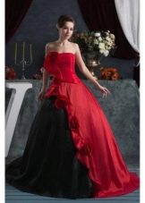 Črno-rdeča napihnjena poročna obleka