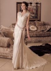 Wedding dress with asymmetrical sash