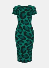 Vestido verde con estampado de leopardo