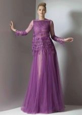 Violetinė permatoma šifono suknelė