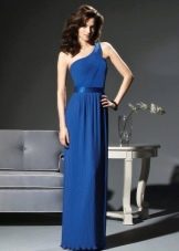 Blauwe Griekse jurk met één schouder