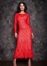 Crvena ažurna pletena haljina