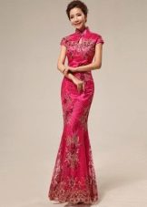 Gaun gaya cina merah jambu panjang
