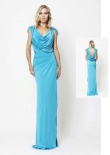 Синя гръцка рокля с драпиран корсаж
