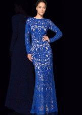 Blaues bodenlanges Kleid aus Guipure