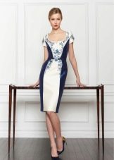 Vestido de seda por Carolina Herrera branco e azul