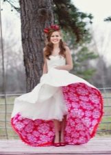 Beautiful wedding dress with floral print on the petticoat