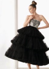 Evening black fluffy dress