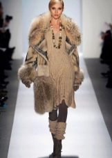 Knitted dress with a fur coat