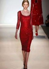 Rode schede jurk met mouwen