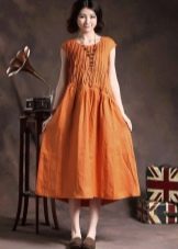 Pomarańczowa długa lniana sukienka
