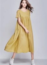 Mahabang Dress ng Mustard Linen