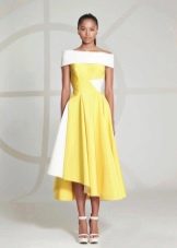 فستان قصير من الأمام طويل من النيوبرين أصفر