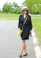 Black shirt dress with bright accessories