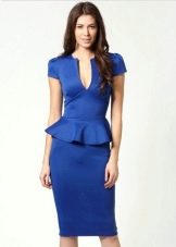 فستان بيبلوم أزرق فاتح متوسط ​​الطول