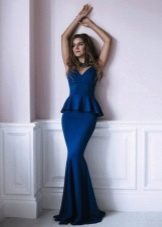 Mėlyna Peplum Mermaid vakarinė suknelė