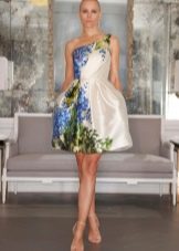 Naka-istilong White Floral Print Corset Dress