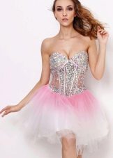 Dress with a transparent corset and rhinestones
