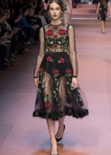 Dolce Gabbana zwarte transparante jurk met rozen