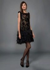 Празнична черна рокля А-силует с пайети