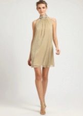 Festlig kort beige a-line kjole med pailletter