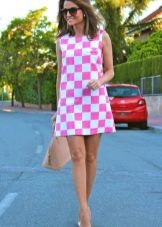 White at pink check short dress - checkerboard print