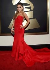 Red mermaid dress with train