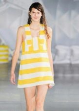 Yellow and white striped pinafore dress