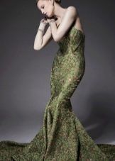 vestido sereia de brocado verde