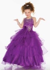 Violetinė pūkuota iki grindų suknelė 4 klasės išleistuvių proga