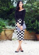 Black and White Check Knit Pencil Skirt