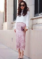 Long lace pencil skirt - romantikong hitsura