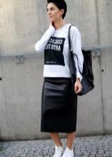 mid-length leather track skirt
