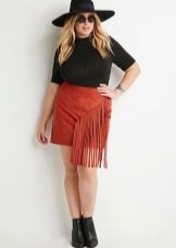 Brick Red Fringe Mini Skirt