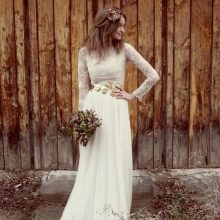 فستان زفاف ريفي طويل الأكمام