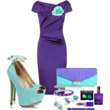 Violeta kleita ar tirkīza rotājumiem