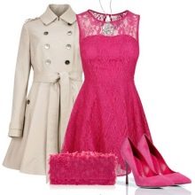Zapatos para un vestido frambuesa y un abrigo beige