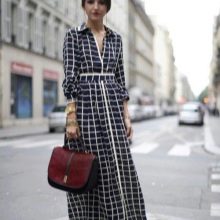 Black Check Long Shirtdress with Wedge Sandals