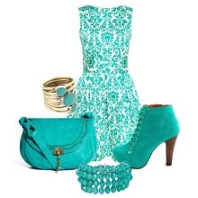 Green lace dress with green accessories